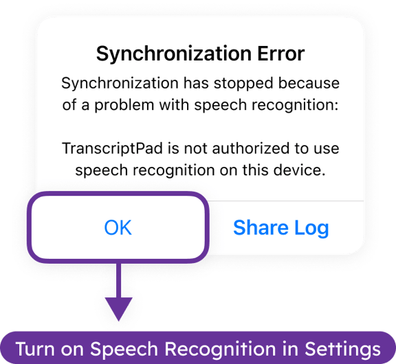 TranscriptPad - Synchronization Error