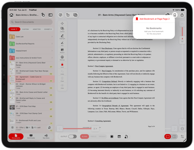 Bookmark Pages in TrialPad-Documents-ButtonMenu