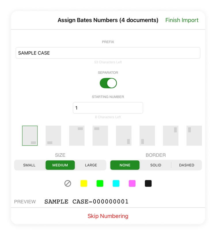 Assigning Bates Numbers