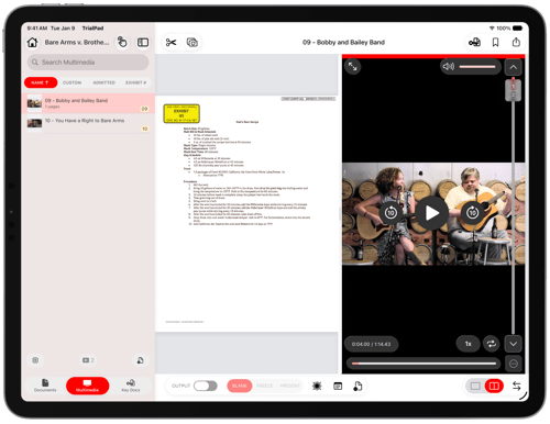Display Evidence Side by Side Doc and Multi