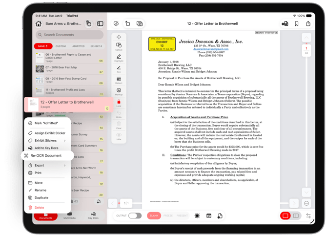 Searching Within Documents in TrialPad-Re OCR