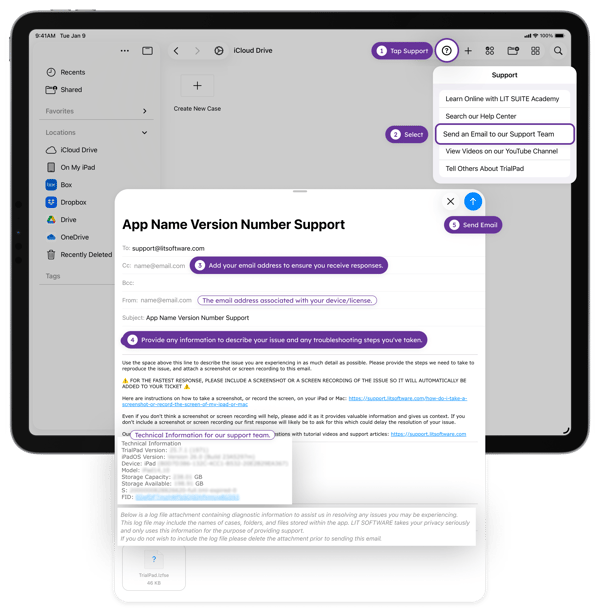 Sending Email to Support iPad-1