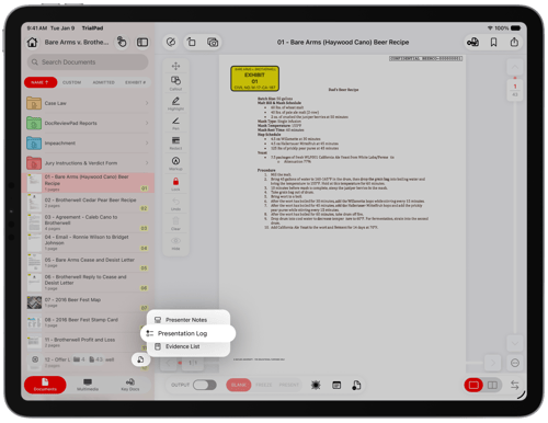 Using the Presentation Log-Report Button