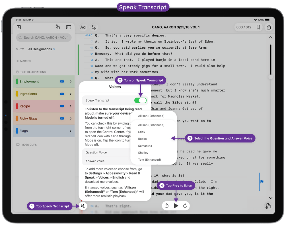 Listen to Transcripts with Speak Transcript